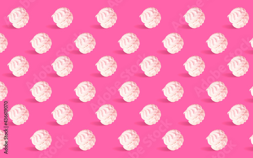 A three-dimensional image of a marshmallow on a colored background. Banner with food  marshmallows.