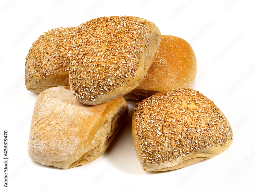 Mixed Organic Bread Rolls on white Background - Isolated Mixed Organic Bread Rolls on white Background - Isolated
