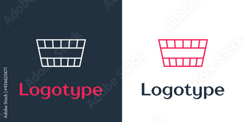 Logotype line Sauna bucket icon isolated on white background. Logo design template element. Vector
