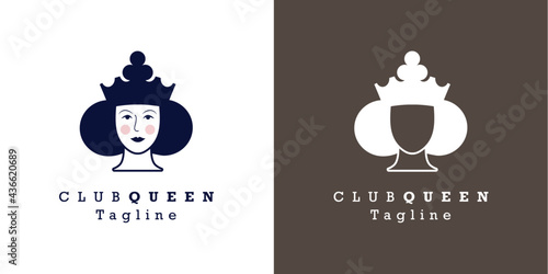 Stylized image of Queen of Clubs for avatar, logo or branding. Vector illustration and sample text.