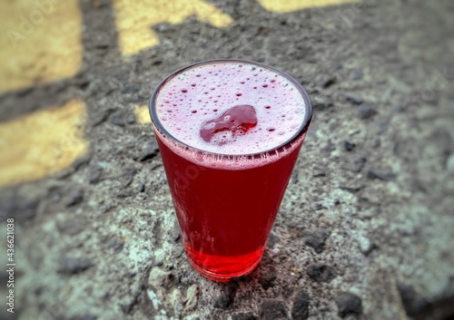 Cranberry juice on the table. Kokam juice. Energy drinks of summer days.
 photo