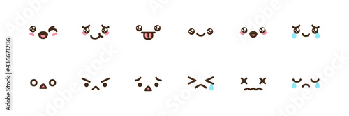 Vector kawaii anime emoji isolated icons set.