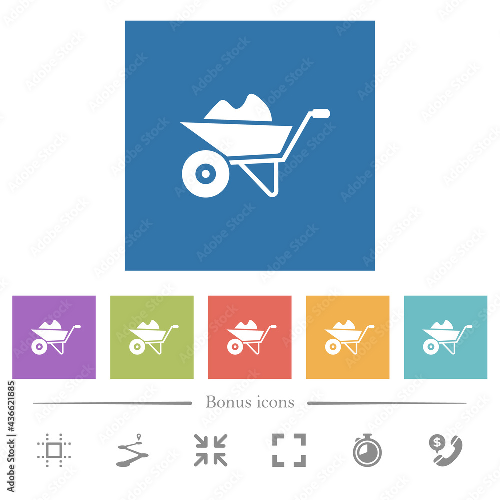 Packed wheelbarrow flat white icons in square backgrounds Packed wheelbarrow flat white icons in square backgrounds