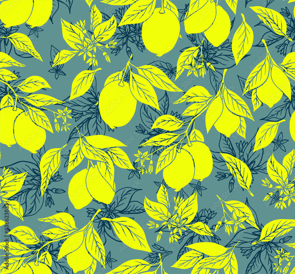 Seamless vector pattern with branches, fruits and flowers of citrus ...