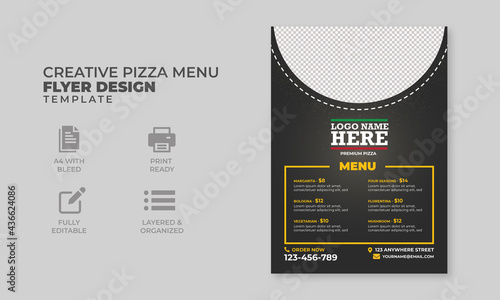Creative pizza menu flyer design template fast food flyer template layout, a4 poster design ready to print, restaurant flyer,