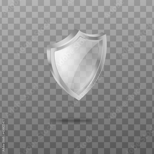 Glass security shield dropping shadow, realistic vector illustration isolated.