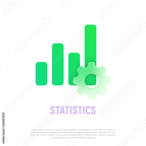 Statistics icon in glassmorphism style. Graph of growth. Business report. Vector illustration.