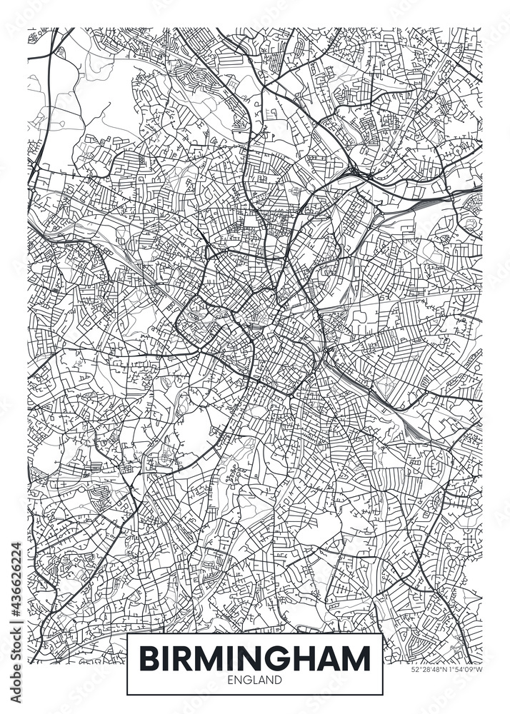 Fototapeta premium City map Birmingham, travel vector poster design