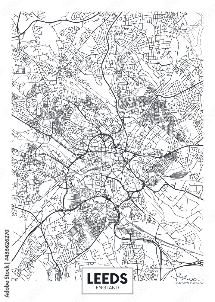 City map Leeds, travel vector poster design