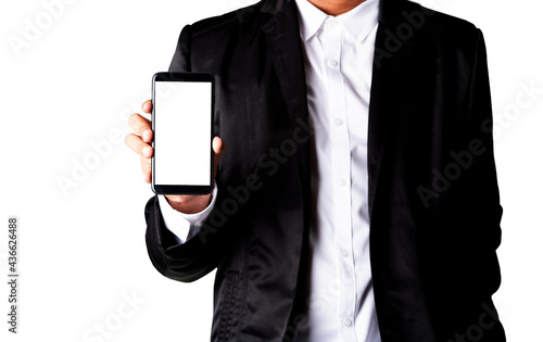 Fototapeta Naklejka Na Ścianę i Meble -  businessman showing the mockup touch screen of the smartphone