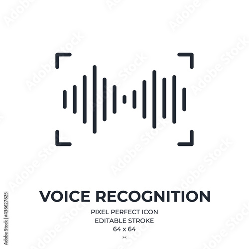 Human voice recognition or scan concept editable stroke outline icon isolated on white background flat vector illustration. Pixel perfect. 64 x 64.