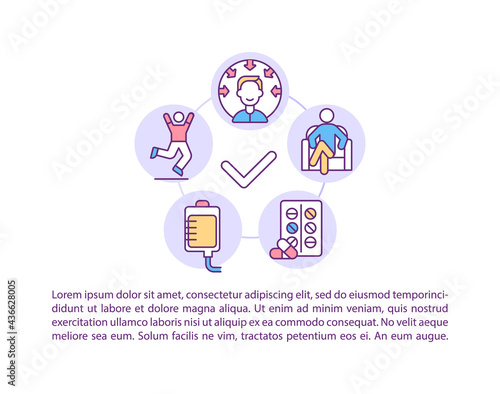 Patient stabilization concept line icons with text. PPT page vector template with copy space. Brochure, magazine, newsletter design element. Drug detox linear illustrations on white