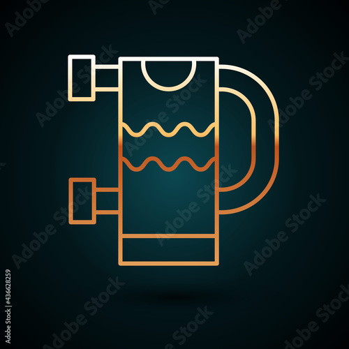Gold line Heated towel rail icon isolated on dark blue background. Vector