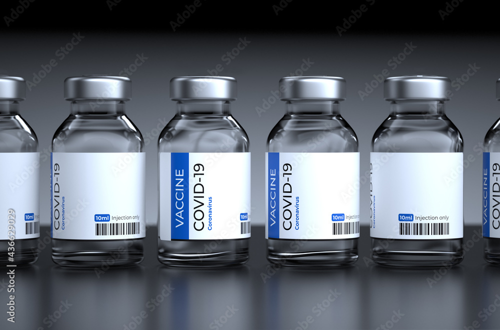 COVID-19 vaccination Concept. Covid-19 Corona Virus 2019-ncov vaccine bottles injection. Vaccination, immunization, treatment to cure Covid 19 Corona Virus infection. 3D Render. COVID-19 vaccination Concept. Covid-19 Corona Virus 2019-ncov vaccine bottles injection. Vaccination, immunization, treatment to cure Covid 19 Corona Virus infection. 3D Render.