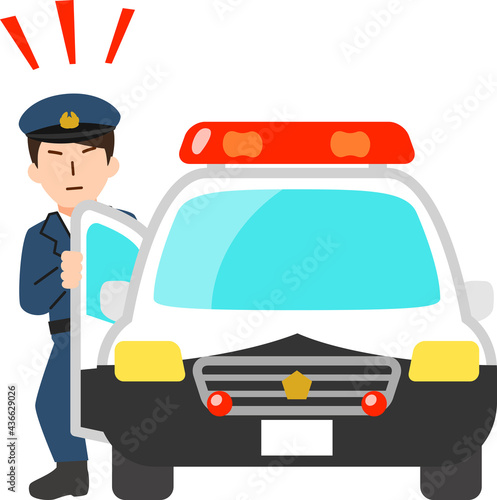 パトカーを降りてくる警察官