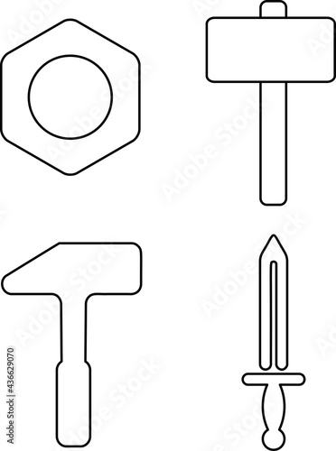 Tools icon set. Vector, line, one color.