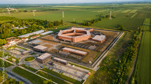Tableau sur toile Aerial view of penitentiary prison and detention center near city