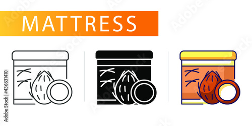 three icons, different types of mattresses, coconut filler