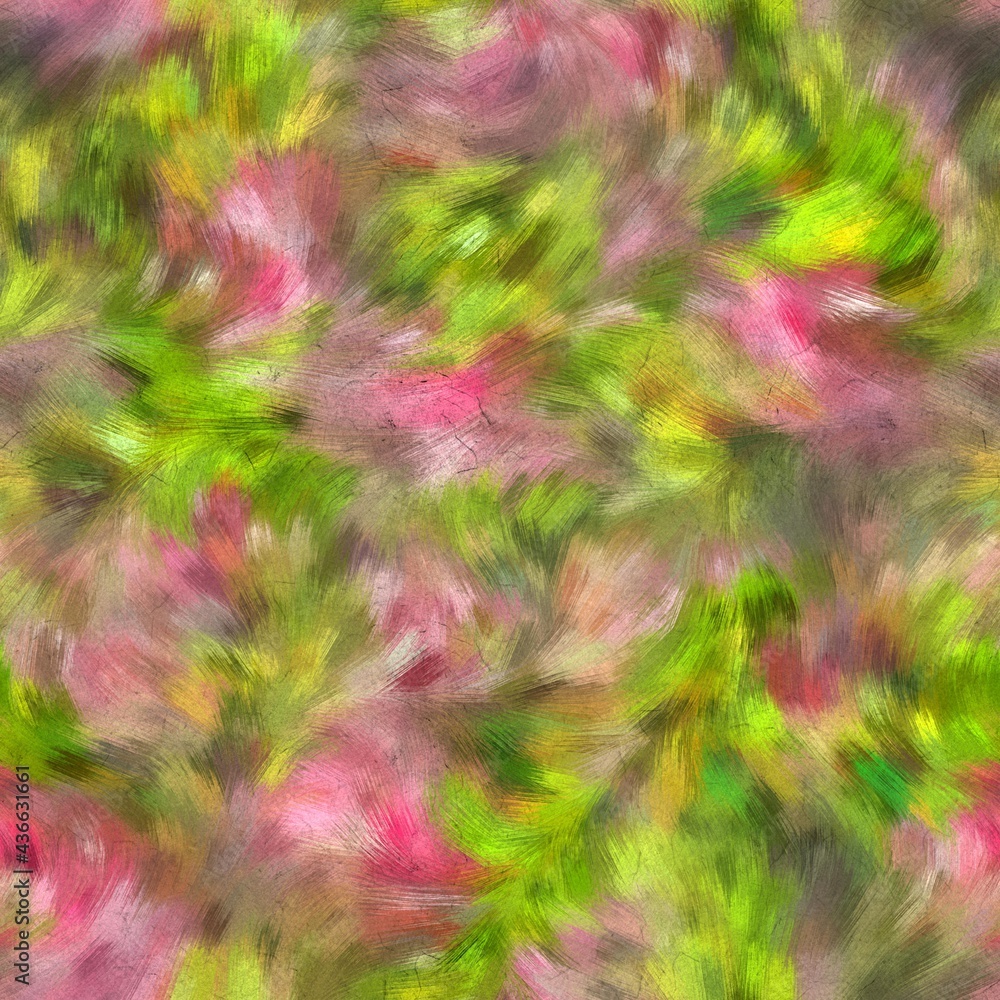 Seamless faux digital painted floral pattern print. High quality illustration. Procedural painting with realistic brush strokes in impressionistic style. Abstract art for surface design and print.