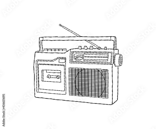 Retro Radio hand drawn vector design. vintage radio outline design.