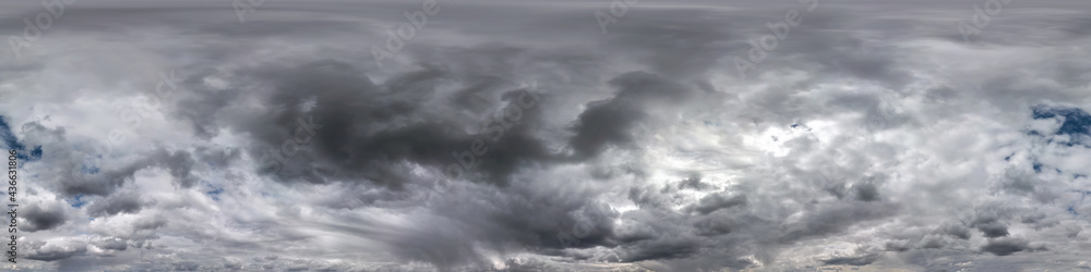 blue sky with beautiful dark clouds before storm. Seamless hdri panorama 360 degrees angle view with zenith for use in 3d graphics or game development as sky dome or edit drone shot blue sky with beautiful dark clouds before storm. Seamless hdri panorama 360 degrees angle view with zenith for use in 3d graphics or game development as sky dome or edit drone shot