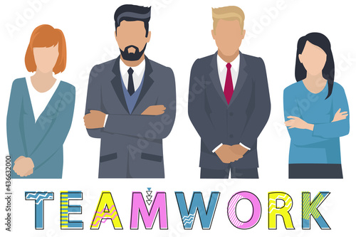 Project team man and woman business characters dressed formally isolated on white. Employee group office colleagues businessmen wearing in formal suit.Teamwork flat style vector professionals set