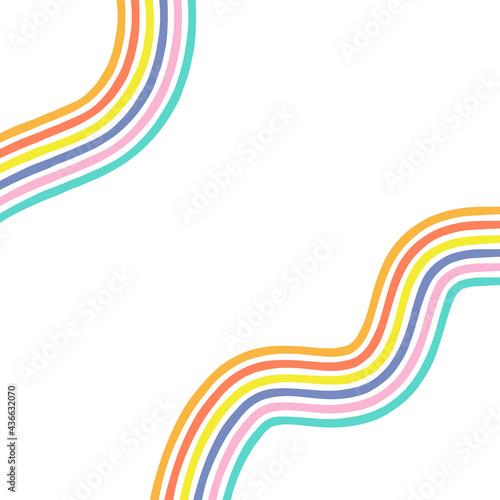 Abstract rainbow colour waves vector background. Geometric vibrant wavy stripe backdrop. Groovy multicoloured curved stripes wallpaper. Hippie positive boho vibes aesthetic graphic design.