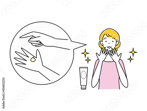 スキンケア アルコール消毒による手の肌荒れが治り喜んでいる可愛い女性 イラスト シンプル ベクター
Skin Care. A pretty woman happy to be cured of skin irritation on her hands caused by alcohol disinfection. Simple illustration. vector.