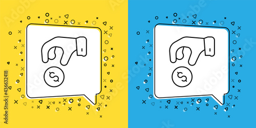 Set line Donate or pay your zakat as muslim obligatory icon isolated on yellow and blue background. Muslim charity or alms in ramadan kareem before eid al-fir. Vector