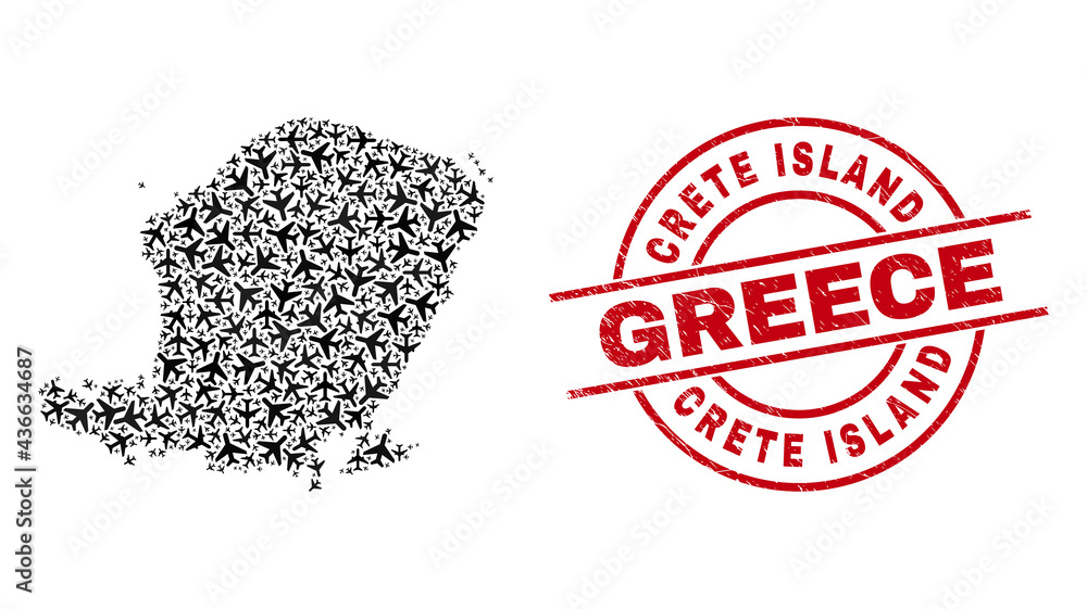 Crete Island Greece textured badge, and Lombok Island map mosaic of aircraft elements. Mosaic Lombok Island map designed with aircraft. Red stamp with Crete Island Greece caption, Crete Island Greece textured badge, and Lombok Island map mosaic of aircraft elements. Mosaic Lombok Island map designed with aircraft. Red stamp with Crete Island Greece caption,