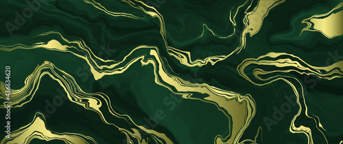 Luxury marbling background vector. Emerald green marble design with golden texture. 