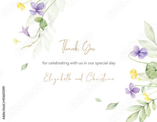 Watercolor hand painted wedding invitation card template.