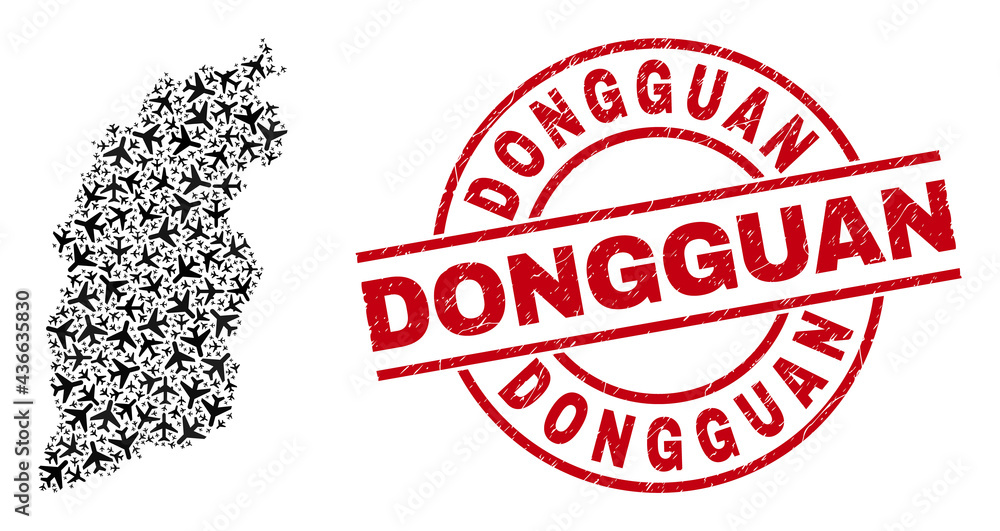 Dongguan distress seal stamp, and Shanxi Province map collage of air force items. Collage Shanxi Province map designed with air planes. Red imprint with Dongguan text, and distress rubber texture. Dongguan distress seal stamp, and Shanxi Province map collage of air force items. Collage Shanxi Province map designed with air planes. Red imprint with Dongguan text, and distress rubber texture.