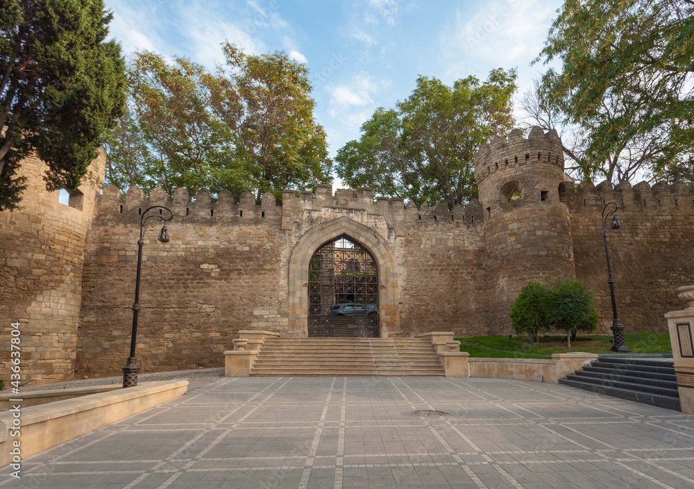 Ramparts and entrance gate to the old town of Baku