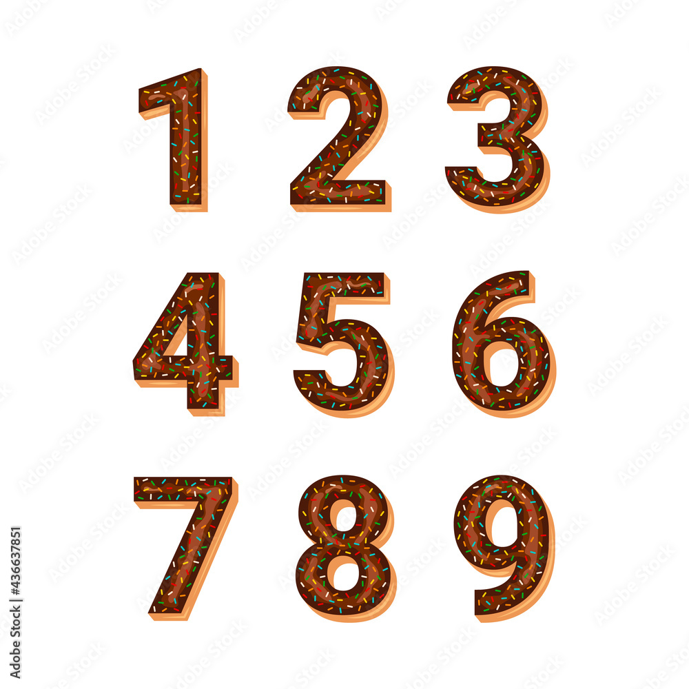 Naklejka premium Chocolate donuts numbers set. Vector illustration.