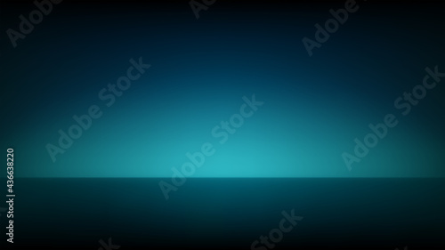 Empty dark blue studio. Smooth blurred gradient background. Abstract empty illuminated room. Backdrop for displaying products. Vector illustration