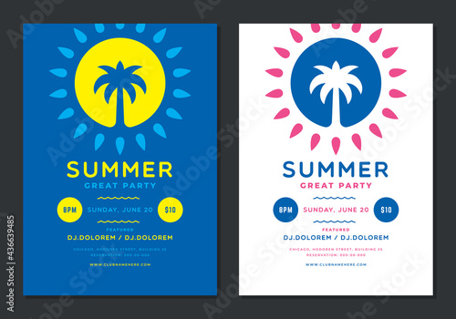 Summer party poster or flyer design template modern clean style.