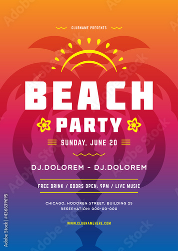Summer party poster or flyer retro design template.