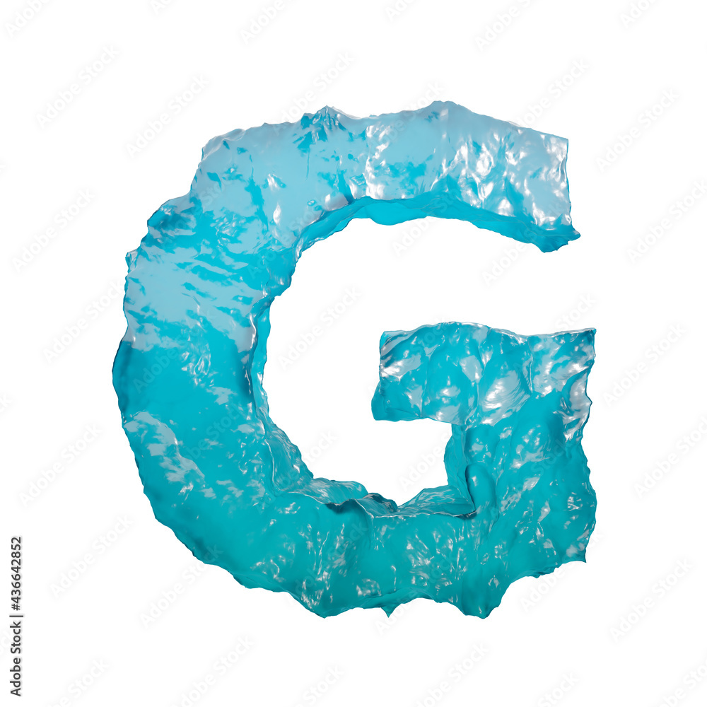 Ocean Font. Sea water text alphabet letter G. 3d render. Stock