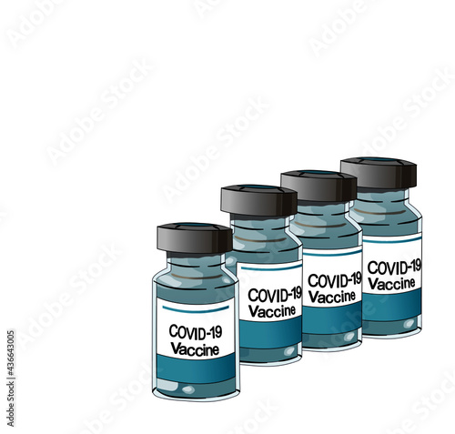 Row of vaccine vials medicine bottles on isolated background. Coronavirus vaccination,treatment for coronavirus covid-19.