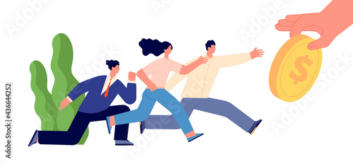 Cash race concept. Greedy business people, persons competition for investment. Man need money, big salary striving. Financial utter vector concept