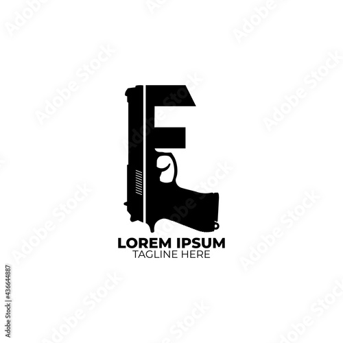 Pistol or gun concept E logo letter.
