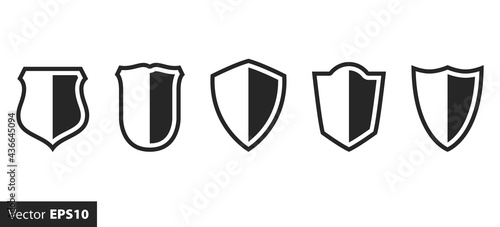 Shield icons collection. Protect, security, defense, family crest, heraldry protect shield set. Set of different shields. Vector illustration