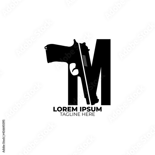 Pistol or gun concept M logo letter.