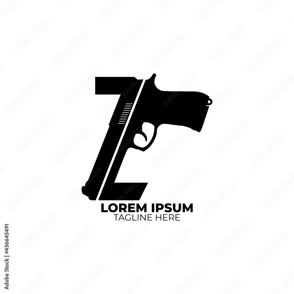 Pistol or gun concept Z logo letter. Pistol or gun concept Z logo letter.