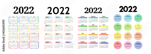 Calendar for 2022 isolated on a white background