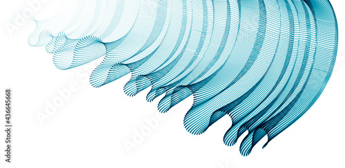 Flowing energy particles, wave of blended dots transparent tulle textile on wind. Curved dotted 3d lines vector effect illustration. 3d futuristic technology style.