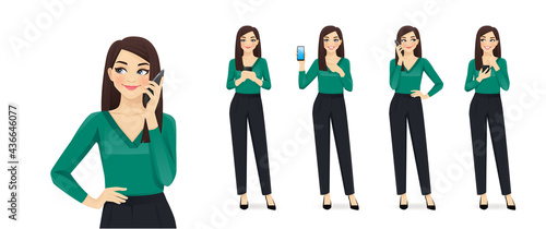 Elegant business woman with mobile phone talking isolated vector illustration