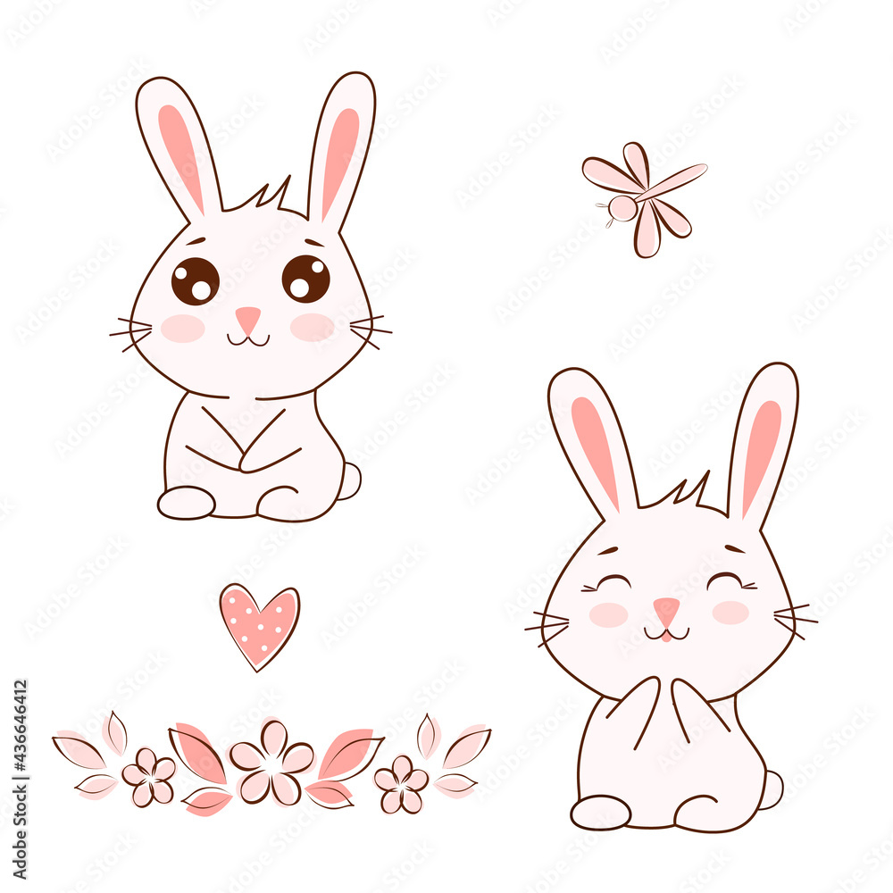 Two rabbits in kawaii style Two rabbits in kawaii style