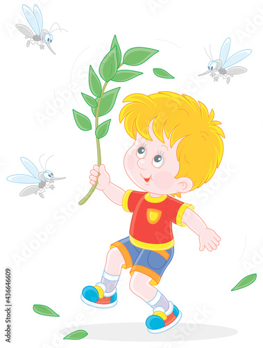 Cheerful little boy jumping...